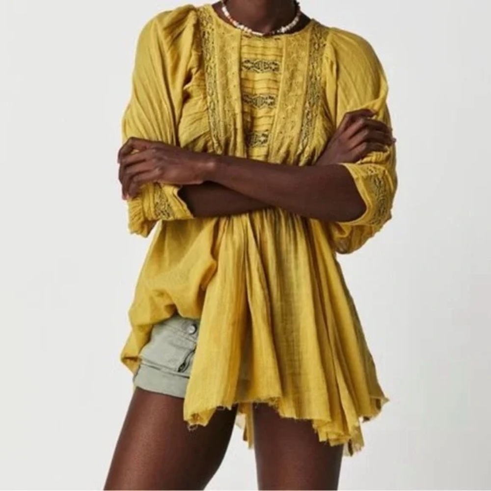 Free People Fp One Finley Tunic size Large— Dried Palm Boho Lace Top